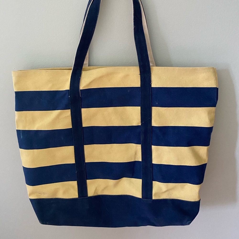 Large Navy/Yellow Stripe Canvas Tote